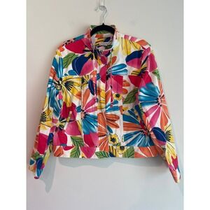 Coldwater‎ Creek Womens Multicolor Floral Full Zip Jacket  Size 12 Cotton Blend